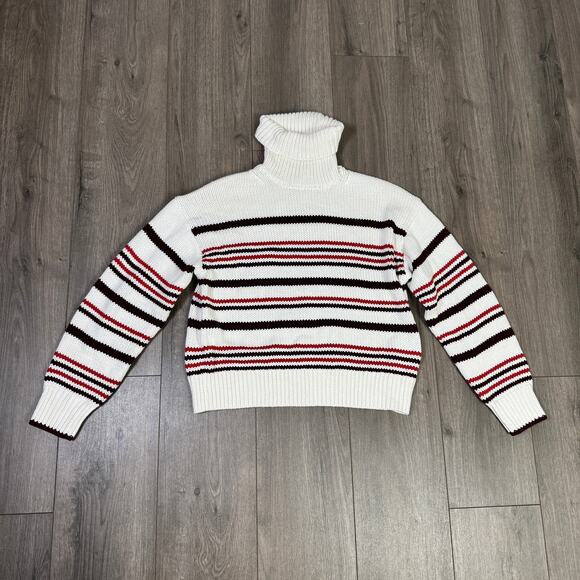 Madewell Ribbed Cotton Turtleneck Sweater Womens M Cabertnet Stripe Long Sleeve - Picture 4 of 9